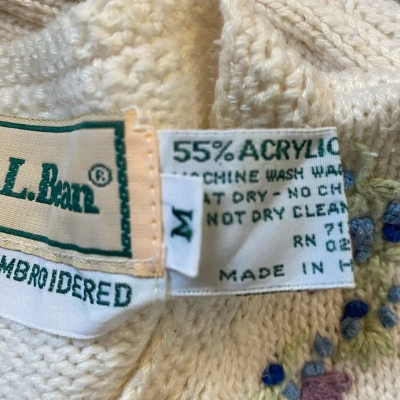 Vtg L.L. Bean Cream Embroidered Floral Knit Cottagecore Spring Sweater M - Picture 7 of 7